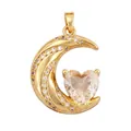 Gold moon pendant with heart-shaped crystal and white zircon pavé details - White/Heart Moon