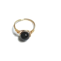 Handmade copper wire wrapped ring featuring a round black onyx bead focal point - One Size / Black Agate