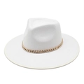 Cappello fedora bianco a tesa larga con catena d'oro decorativa per uomo e donna, stile jazz - M(56-58cm) / Bianco