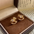 Golden rocking horse stud earrings with sparkling teardrop zircon and pavé crystals - Gold (Silver Earring Post)