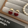 Elegant red velvet and gold metal semi-circle drop earrings on a grey jewelry box - 8# Silver Needle - Red - Bean