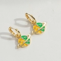 Golden planet drop earrings featuring yellow and green enamel with sparkling cubic zirconia - Yellow Planet (ES2640)