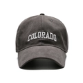 Distressed dark grey cotton baseball cap with white Colorado embroidery and curved brim - Snow Velvet Cotton Grey