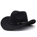 Dettaglio cappello cowboy nero in feltro di lana con cinturino in pelle e fibbia - M (56-58 cm) Regolabile / Nero