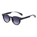 Ovale Retro-Sonnenbrille mit schwarzem Rahmen, Verlaufsgläsern und silbernen Nieten - Glänzendes Schwarz Silber Farbverlauf Grau Gläser