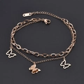 Double-layered rose gold stainless steel bracelet featuring hollow butterfly charms - Rose Gold
