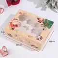 6-slot Christmas cupcake box with window and festive Santa illustrations for desserts - Extra Large Yellow Christmas Window Box