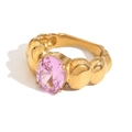 18K vergulde roestvrijstalen ring met ovale roze edelsteen en kralenstructuur band - US 6 / Goud Roze