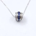 S925 zilveren cilinder hanger met donkerblauwe edelstenen en witte diamanten - In het lab gekweekte saffier / Zilver