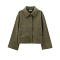Army green felt jacket with lapel and buttons in a loose fit minimalist casual style - XS / Olive Green