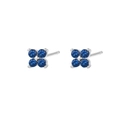Sparkling vintage four-prong square blue gemstone stud earrings in elegant silver setting - Silver Blue Stone Flower Studs