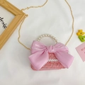 Sweet pink tweed mini bag for girls with large satin bow and pearl handle detail - Large Rose Pink