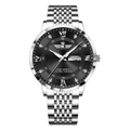 Montre business en acier argenté avec cadran noir, chiffres romains et double date - Cadran Noir Argenté