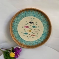 Handcrafted rattan tray with blue mosaic tiles and colorful fish pattern design - Colorful Goldfish / Small 30*3cm
