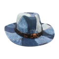Cappello da cowboy denim vintage con stampa patchwork e fibbia a teschio in bronzo - Taglia unica / Azzurro (Teschio in Denim)