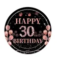 7-inch black and pink glitter 30th birthday disposable paper plate with party patterns - Thirtieth Birthday - Small Plates