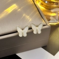 Elegant gold butterfly pearl stud earrings with white enamel finish on display box - 35# Enamel Bow Studs