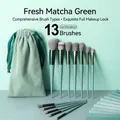 13pcs matcha green makeup brush set with velvet drawstring bag and soft synthetic bristles - 13Pcs Matcha Green + Velvet Bag