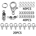 Silver lobster clasps and jump rings set with 40pcs open rings for DIY jewelry making - White K Set