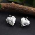 Silver 316L heart locket with vintage engraving and smooth mirror finish set - Ruyi Pattern Heart Locket 22.5*19.5mm / Hand Polishing