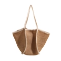 Large capacity woven straw tote bag with cream-colored contrast handles and trim - Off White