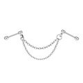 Polished silver stainless steel industrial barbell piercing with double hanging chains - Double Chain Style