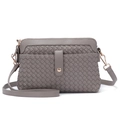 Grey woven shoulder bag with double pockets, gold hardware and adjustable strap - Light Gray