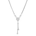 Silver full diamond heart pendant necklace with elegant bead tassels on white background - Round Disc Tassel Silver (K-1170)