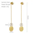 Detail of 18k gold plated stainless steel long tassel earrings with white pearls - Gold