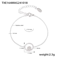 Silver stainless steel bracelet with double circle zircon pendant on white background - Bracelet / Steel