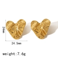 18K gold plated stainless steel heart stud earrings with pleated texture finish - Gold Heart Crinkled Style (TE6591-G)