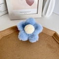 Sweet light blue plush flower hair claw clip with soft faux fur petals for women - Sky Blue