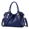 Dark blue textured leather handbag with gold hardware and a detachable shoulder strap - Royal Blue