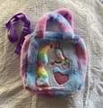 Rainbow plush unicorn handbag with purple adjustable shoulder strap for kids - Rainbow Purple/Purple Strap