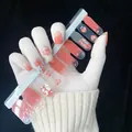 Sweet peach pink gradient nail stickers with red hearts and 3D water drop effect - MZ-028 Pink Gradient Heart Sequin