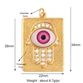 Rosafarbener Böser Blick Anhänger in Goldoptik mit weißen Zirkonia Steinen 34x22mm - Rosa Hamsa-Hand-Anhänger