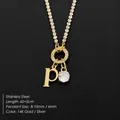 Stainless steel 14K gold plated tennis chain necklace with letter p and crystal charms - Letter P