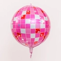 Pink checkered Disco 4D foil balloon with white star sparkles for party decor - 22 Inch / Laser Pink