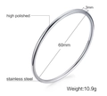 Polished 3mm stainless steel bangle details with 60mm inner diameter and 10.9g weight - 3*60mm / Steel