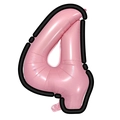 Close-up of pink 32-inch number 4 foil balloon with comic style black doodle lines - Pink Black Number 4