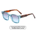 Retro square sunglasses with transparent blue frame and tortoiseshell temples for men - Transparent Blue Frame Blue Lens