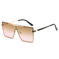 Square metal frame sunglasses with gradient pink lenses and gold temples shown at 45-degree angle - Gold Frame Tea Pink Gradient Lens