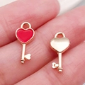 Handheld red enamel and gold metal heart charms for DIY jewelry making accessories - Red Heart Key (17525)