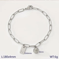 Bracelet chaîne trombone en acier inoxydable argenté avec pendentif lettre N et perle - Style Initiale N (KB205107-Z) / Argent
