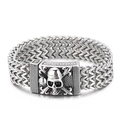 Men's gothic stainless steel bracelet featuring a skull crossbone clasp and braided chain - Steel Color Style (KB150650-KFC)