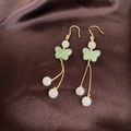Elegant gold fan earrings with light green butterflies and hanging pearl tassels - Gold-Green-White Butterfly (10#)
