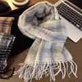 Classic light grey plaid winter scarf with colorful dots and soft tassels for women - Small Candy Light Grey