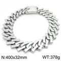 Heavy 32mm silver stainless steel Cuban link bracelet with a polished diamond-shaped finish - Steel Color Sand Surface Necklace (KN288191-KJX)