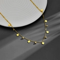 Close-up of golden stainless steel necklace with clover charms and cubic zirconia details - Solid Four-Leaf Clover with Stone (B204)