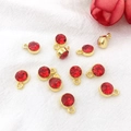 Golden round pendant with faceted red rhinestone and small ring for jewelry making - Gold July - Blood Red